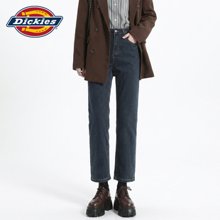 Dickies帝酷适复古直筒牛仔裤女秋冬加绒小个子高腰显瘦烟管裤子Y