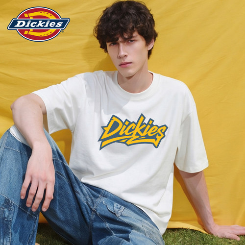 Dickies帝酷适美式纯棉短袖T恤男夏季潮牌宽松白色印花半袖上衣M