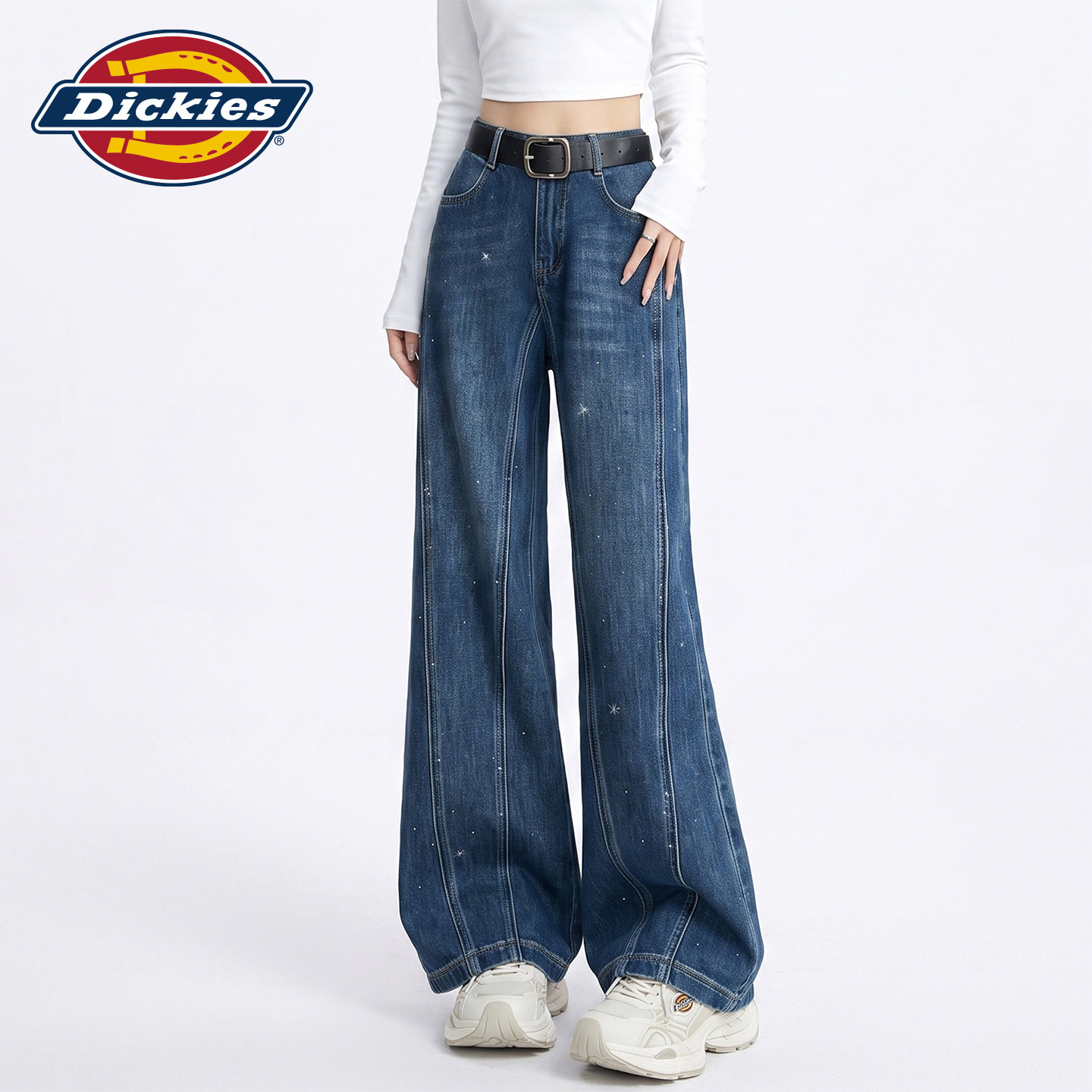 Dickies帝酷适烫钻微喇牛仔裤女Y图片