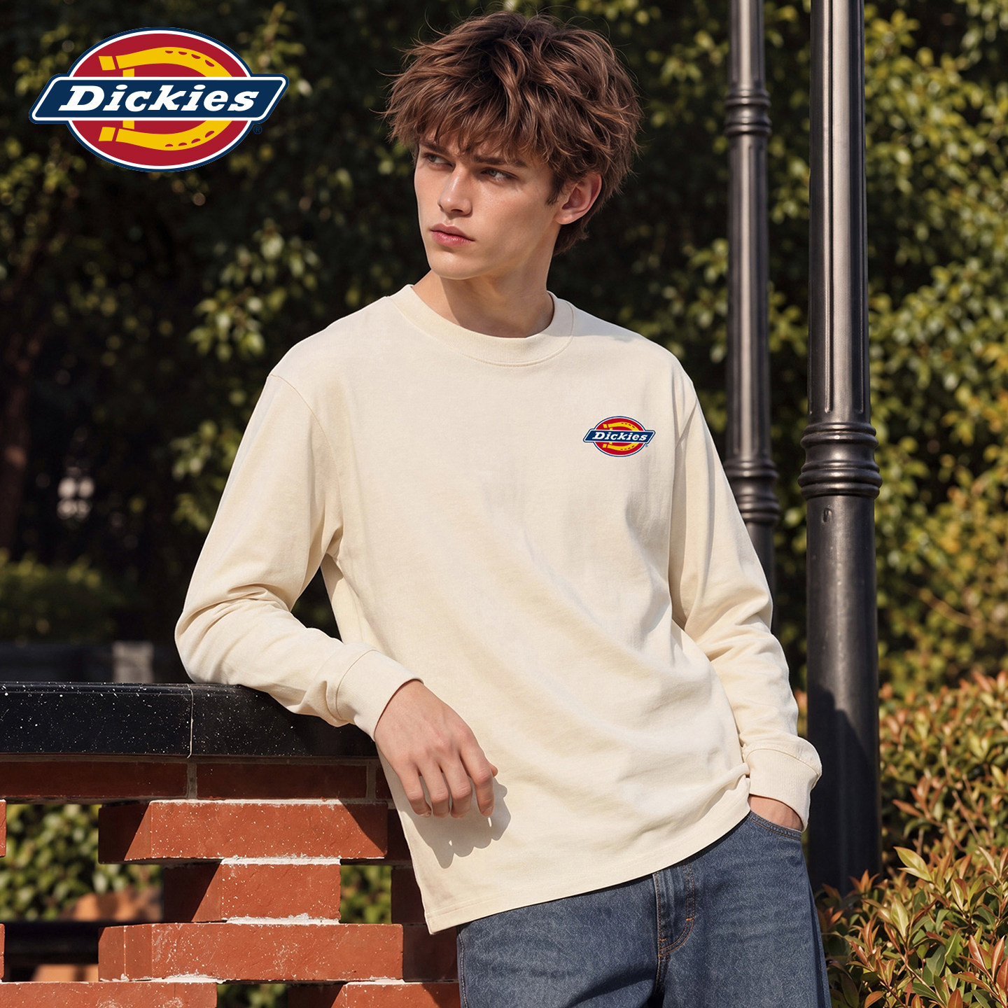 Dickies帝酷适美式经典小标印花套头上衣男士秋季圆领长袖T恤衫Y