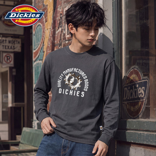 Dickies潮牌创意印花圆领长袖T恤