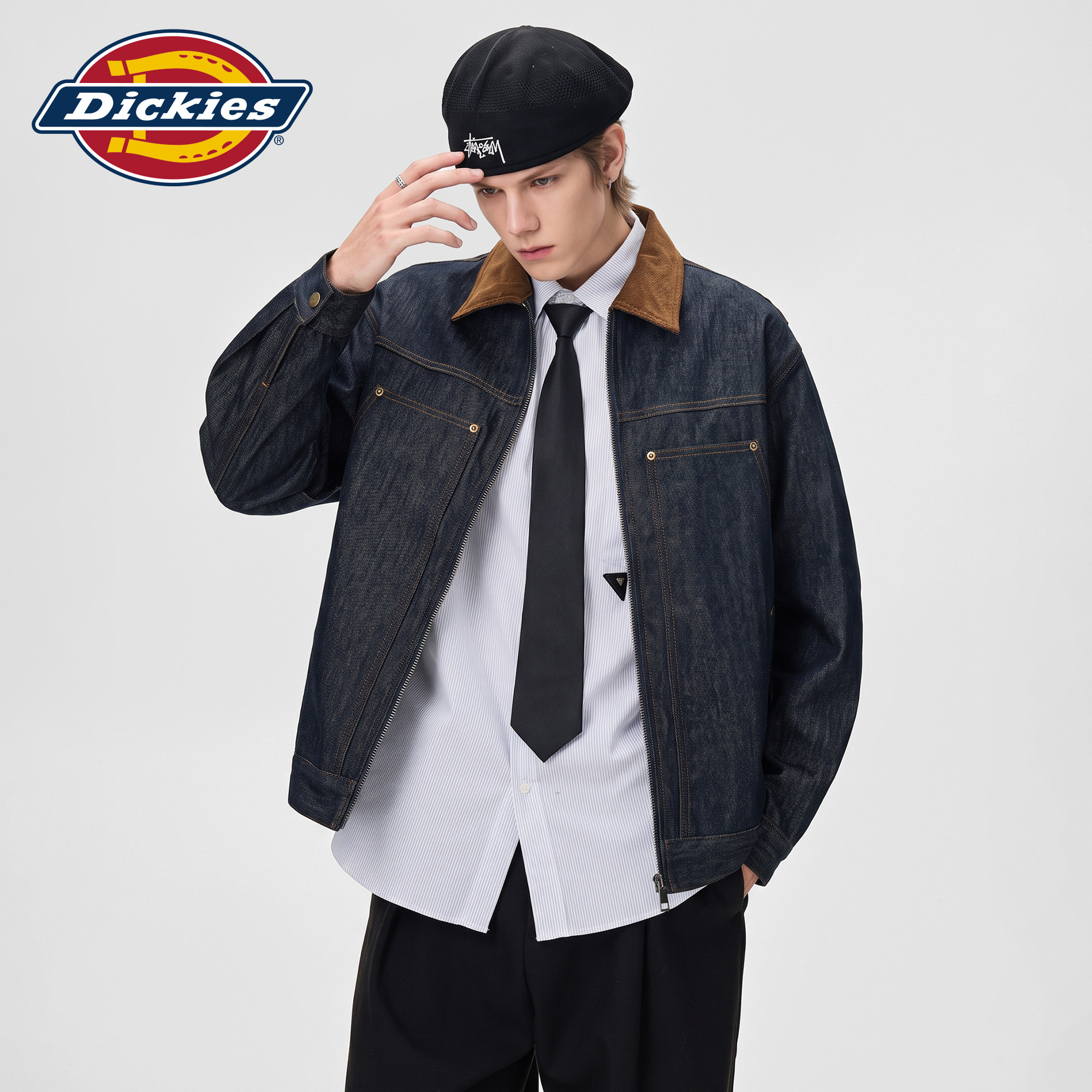 Dickies帝酷适美式牛仔夹克男秋冬撞色翻领宽松工装短款水洗外套M