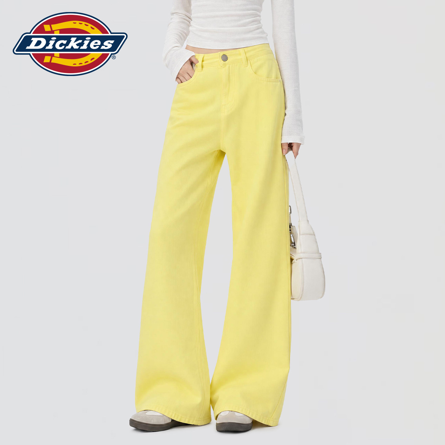 Dickies帝酷适黄色阔腿牛仔裤女2026新款多巴胺风宽松显瘦直筒裤m