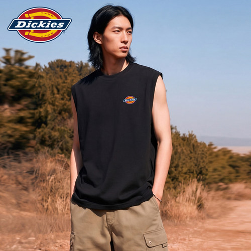 Dickies帝酷适坎肩背心男纯棉黑色打底宽松运动健身汗衫无袖T恤M