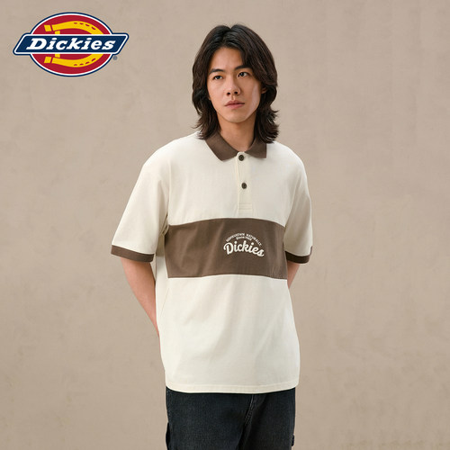Dickies纯棉条纹拼接polo衫