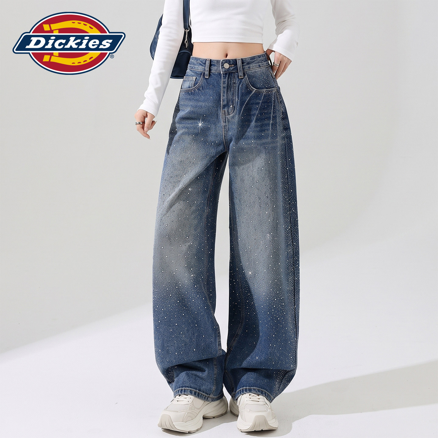 Dickies帝酷适烫钻弯刀牛仔裤女Y图片