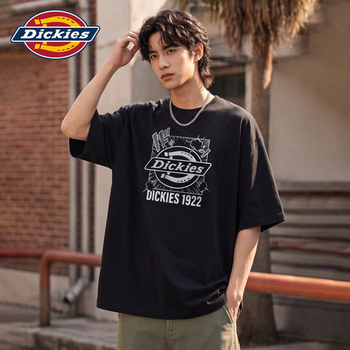 Dickies帝酷适品牌LOGO漫画印花短袖T恤男夏季潮牌纯棉黑色上衣M