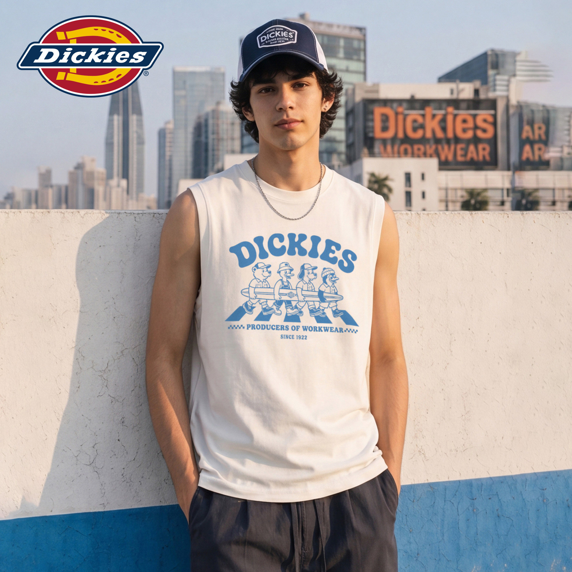 Dickies帝酷适童趣卡通印花坎肩背心男夏季纯棉宽松无袖T恤上衣M图片