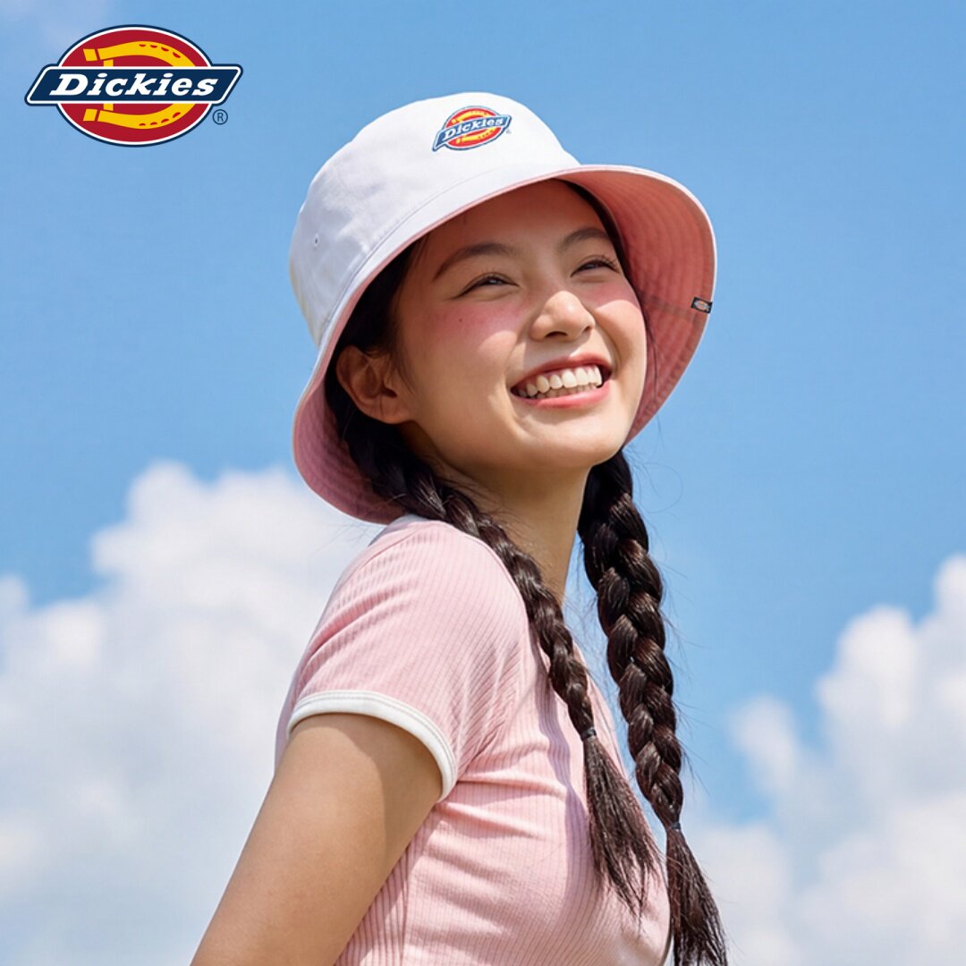 DICKIES帽子女款显脸小适合方圆脸遮阳帽潮流渔夫帽女春夏季粉色N