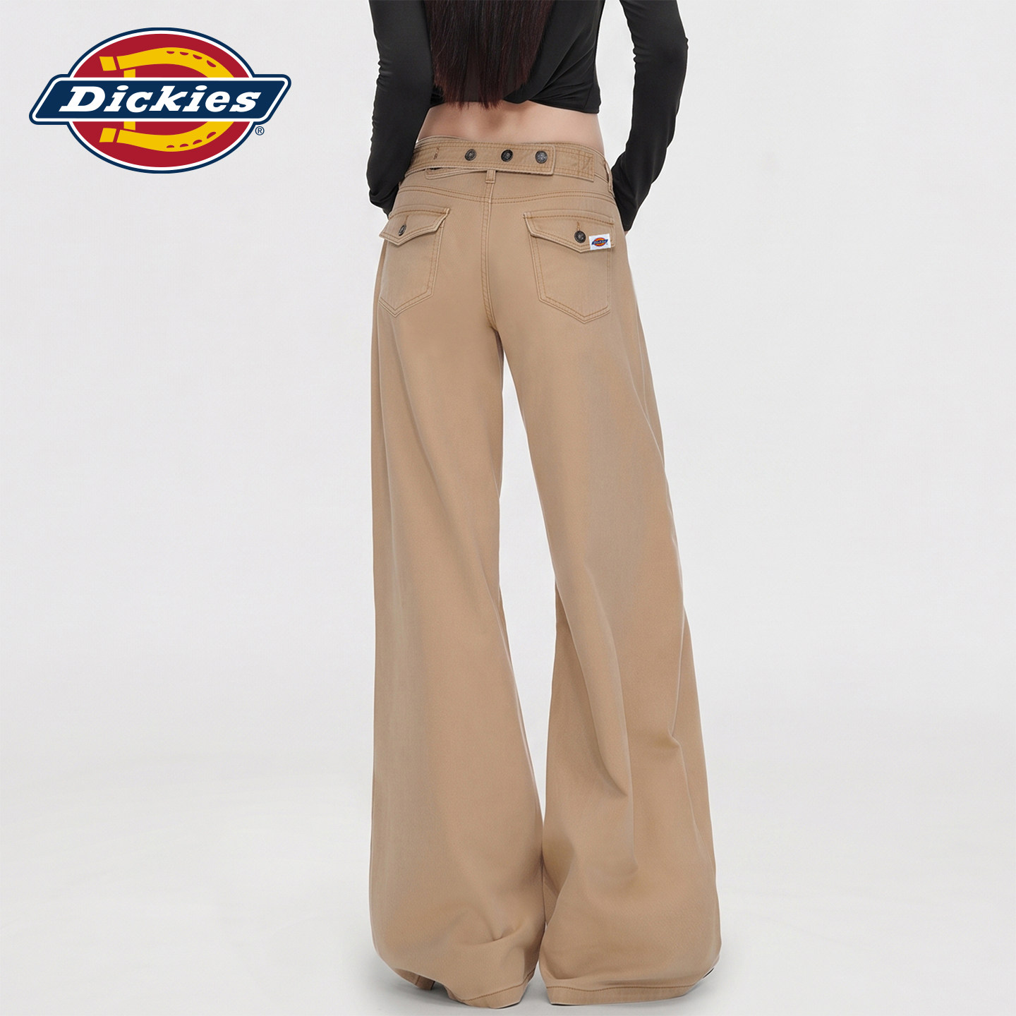Dickies帝酷适卡其色美式低腰阔腿牛仔裤女秋季宽松直筒拖地裤子Y
