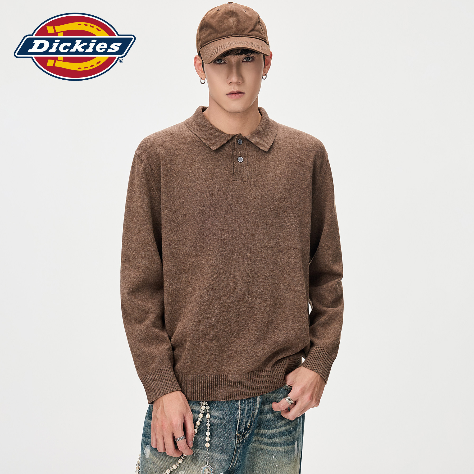 Dickies帝酷适简约polo翻领针织衫男秋季美式高级感宽松百搭毛衣M