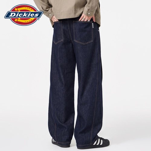 Dickies水洗原色阔腿弯刀牛仔裤