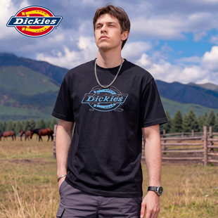 圆领套头印花五分袖 Dickies夏季 T恤男士 纯棉短袖 透气上衣服Y 新款