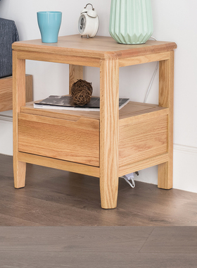优木家具纯实木床头柜北美橡木床头柜灯桌卧室床边储物柜北欧卧室