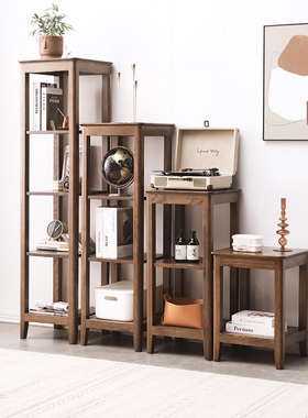 优木家具全实木花架橡木展示架实木组合花架书架美式胡桃色家具