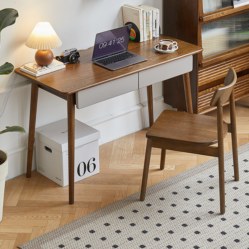 家具米白北欧风全实木书桌
