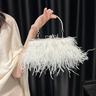 名媛气质高级感仙气双面鸵鸟毛新娘包礼服包晚宴手提包搭配旗袍包