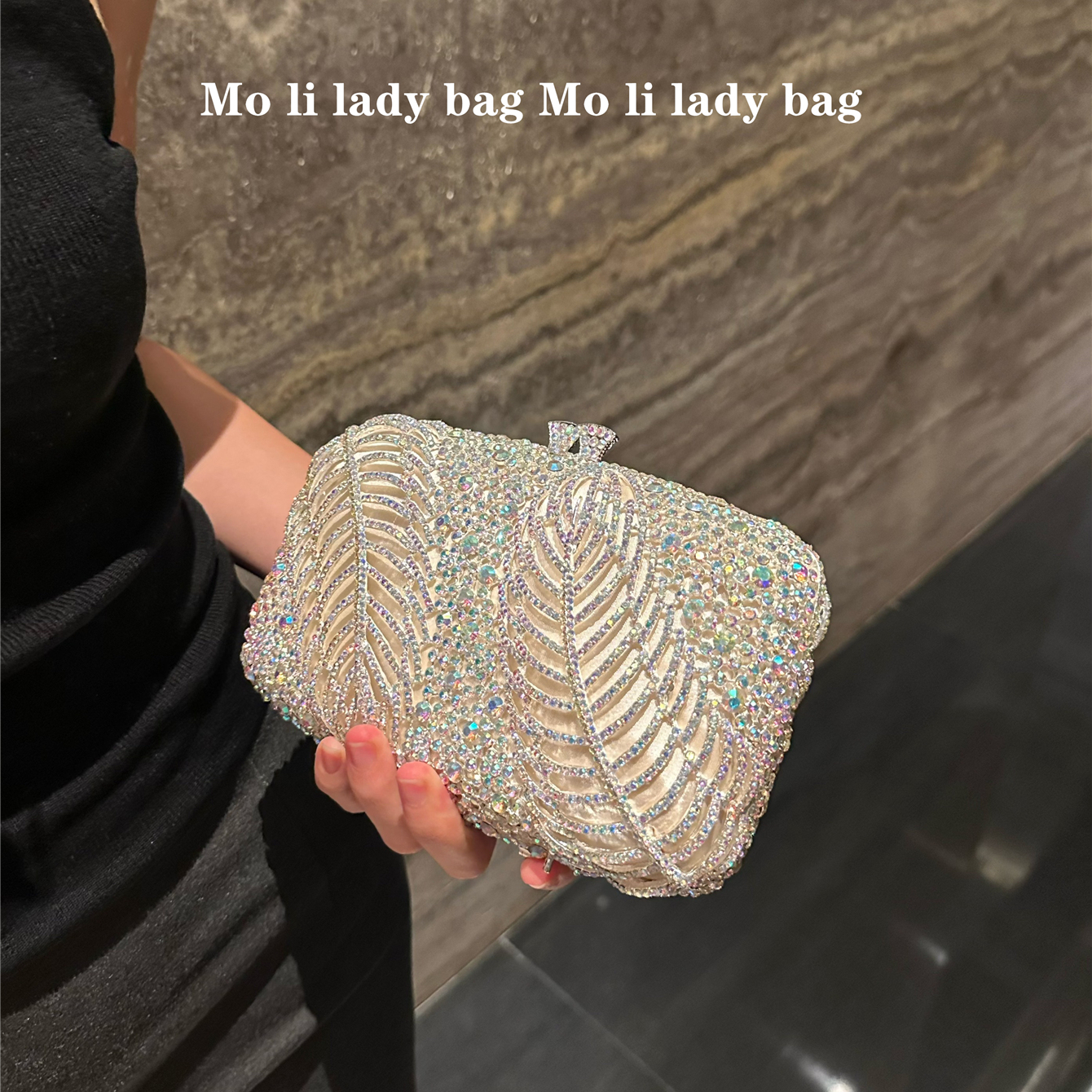 高端奢华婚纱礼服包宴会搭配轻奢手拿包包镂空叶子镶钻旗袍手提包