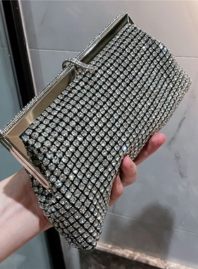 高端质感满钻手抓包晚礼服彩虹软包包晚宴手拿包女闪亮镶钻斜跨女