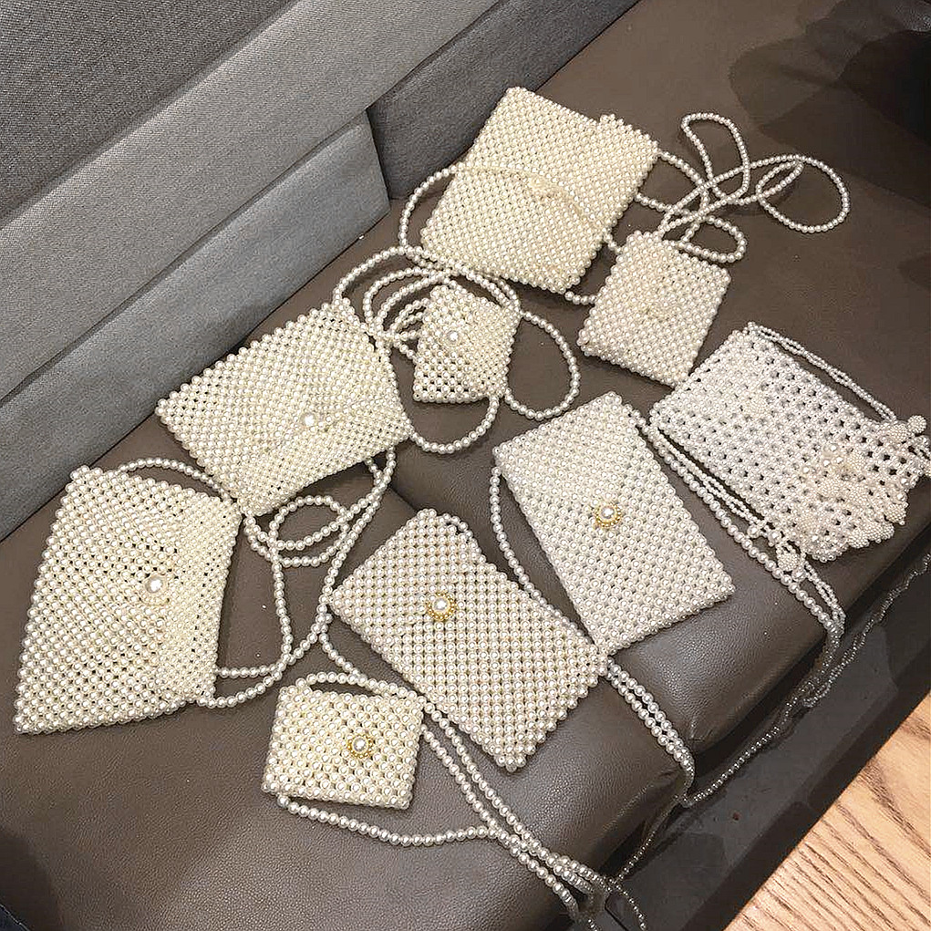 【巴掌大放一只小口红珍珠斜挎包