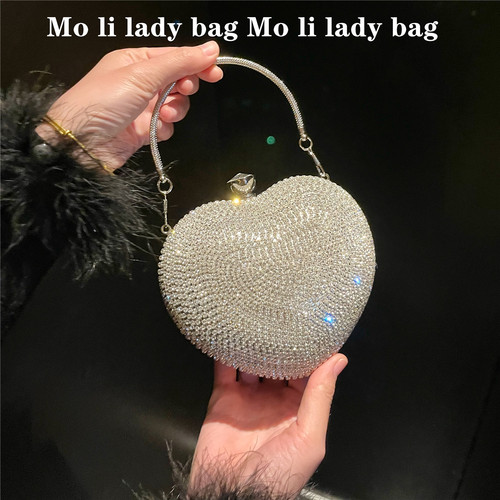 2024新款镶钻心型晚宴手提包女水钻宴会配晚礼服包名媛旗袍小包包