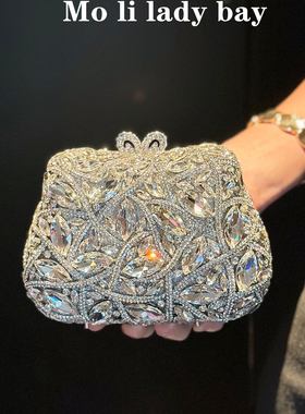 【高货】轻奢晚宴手拿包宝石镶钻银色高端礼服包女满钻迷你宴会包