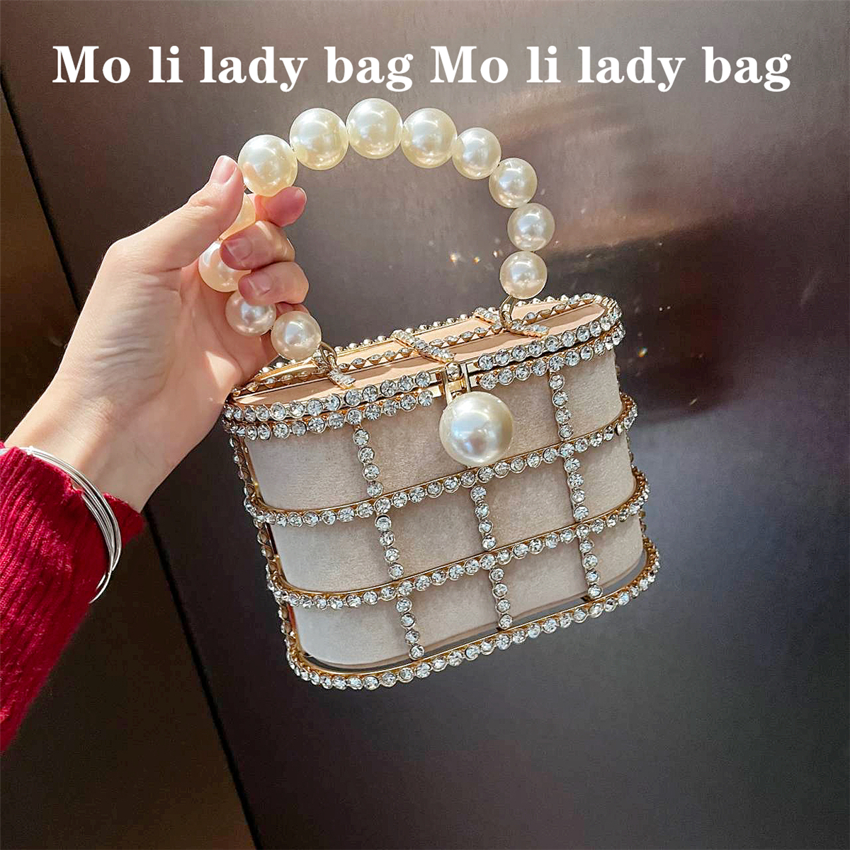 复古闪亮镶钻珍珠合金鸟笼晚宴包