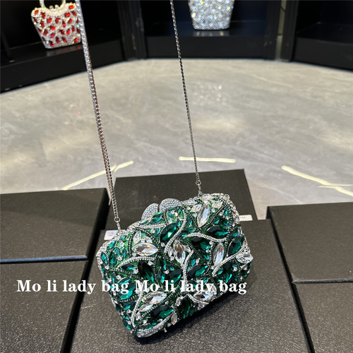 欧美高端大玻璃水钻方形手拿包礼服派对聚会链条手提包名媛晚宴包