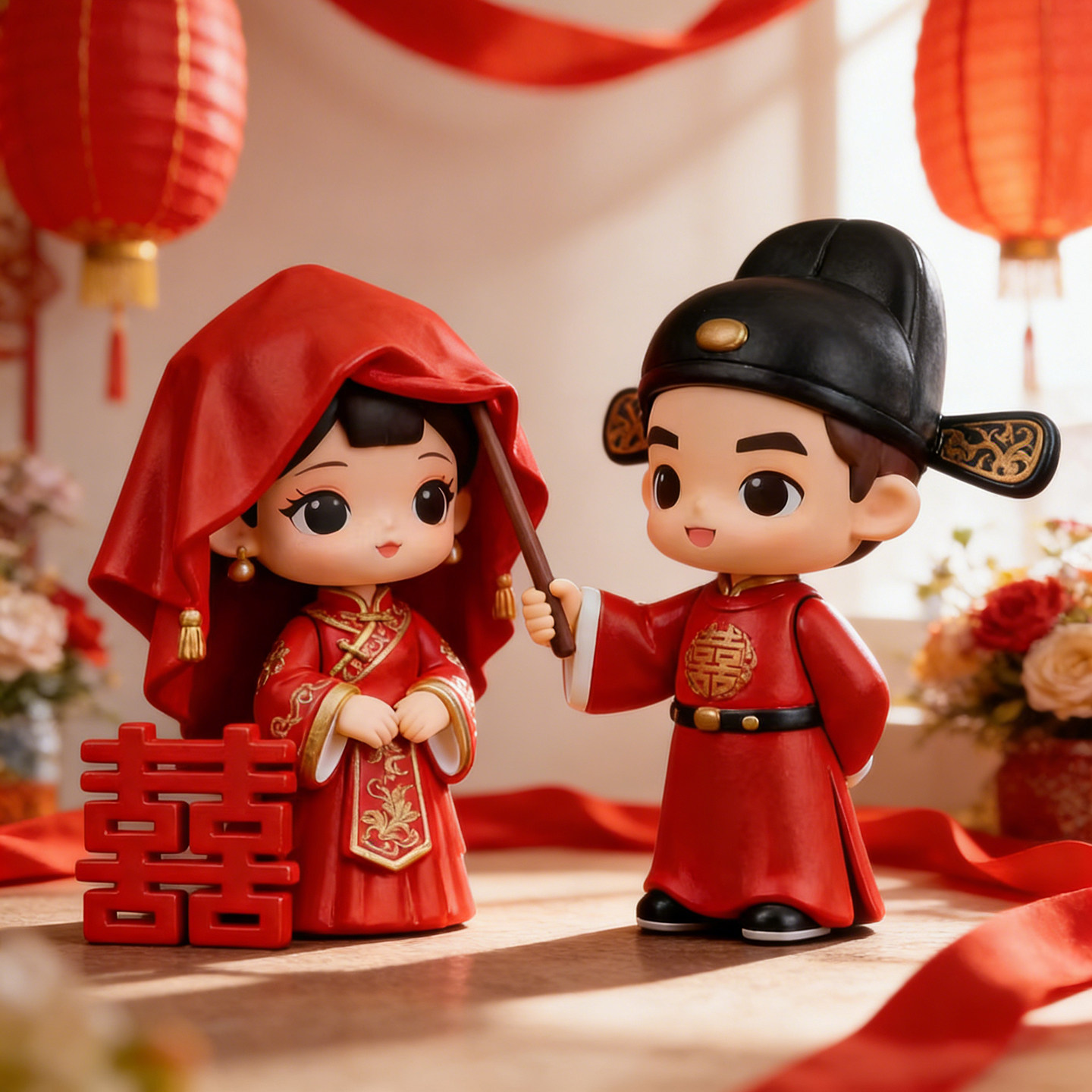 龙凤呈祥新郎新娘婚庆公仔红色喜字娃娃结婚礼物小摆件婚房装饰品