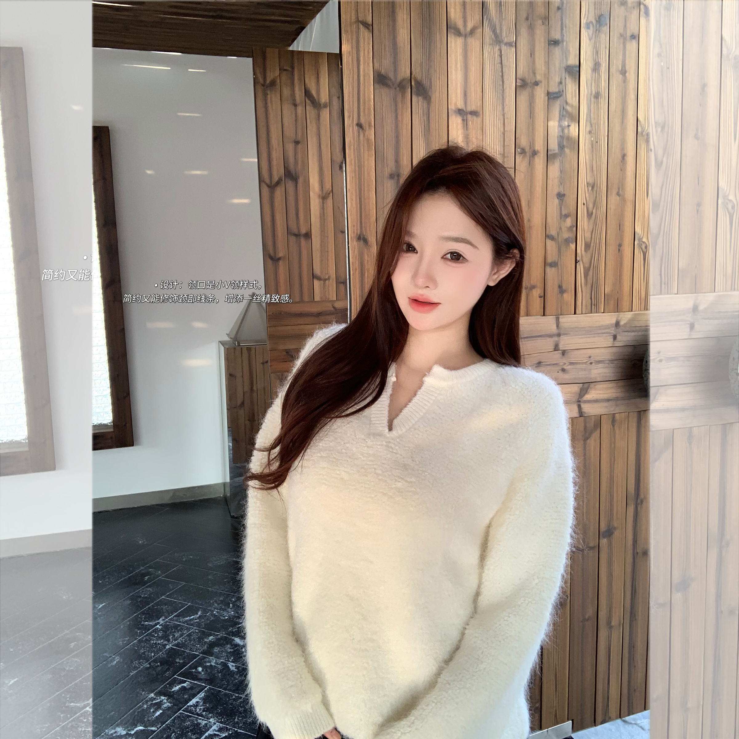 百搭长袖针织衫女羊毛V领穿搭