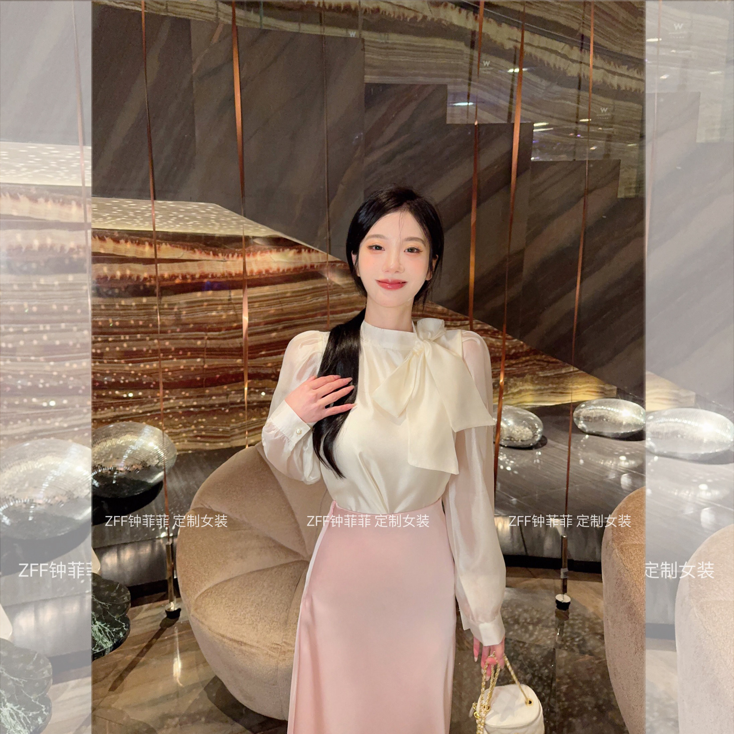 蝴蝶结飘带衬衫女光泽感超仙小衫