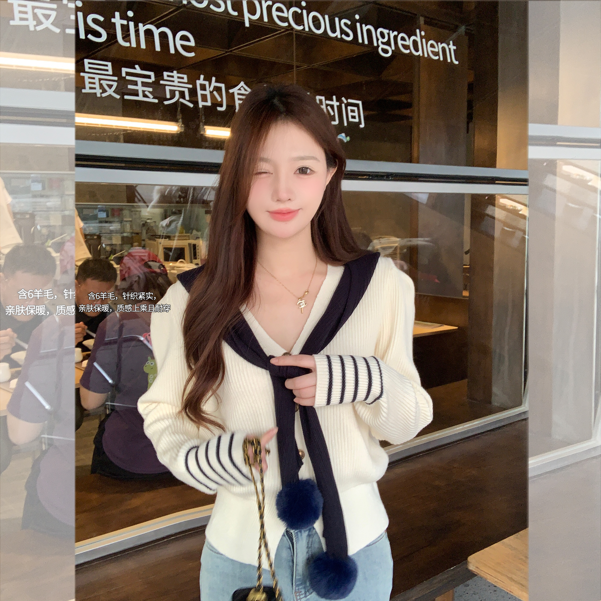 披肩毛衣毛球装饰帽可外穿搭配女