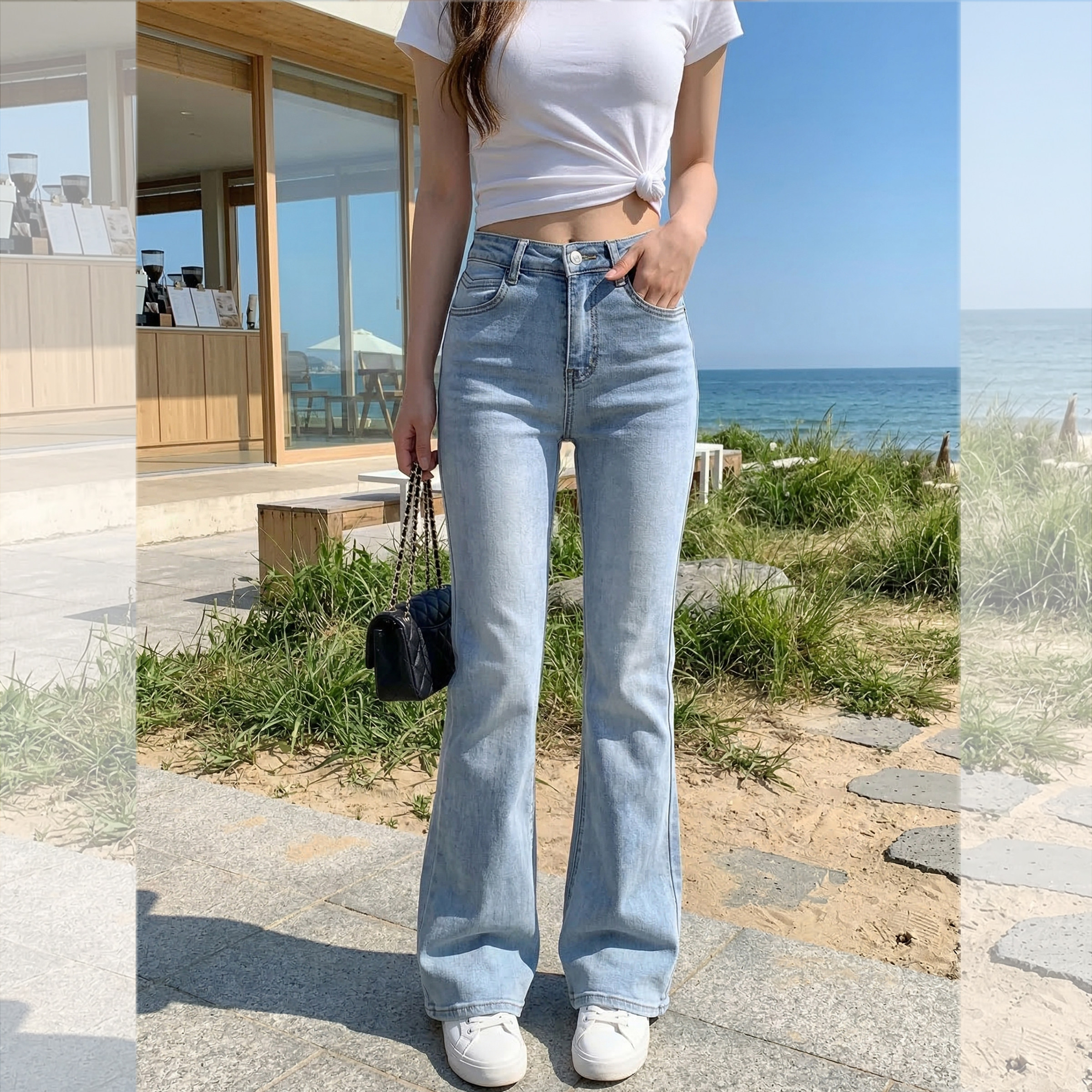 钟菲菲浅色低腰微喇牛仔裤女2026新款女巨好看百搭的裤子小个子