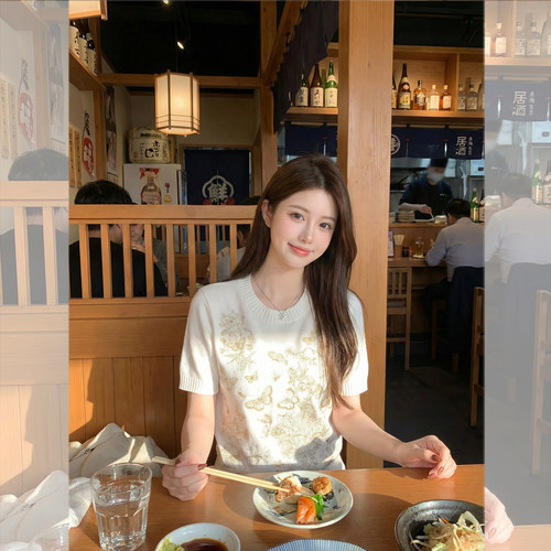 针织刺绣重工蝴蝶花卉图百搭款