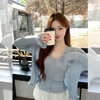 针织开衫两件套装冰丝木耳边百搭