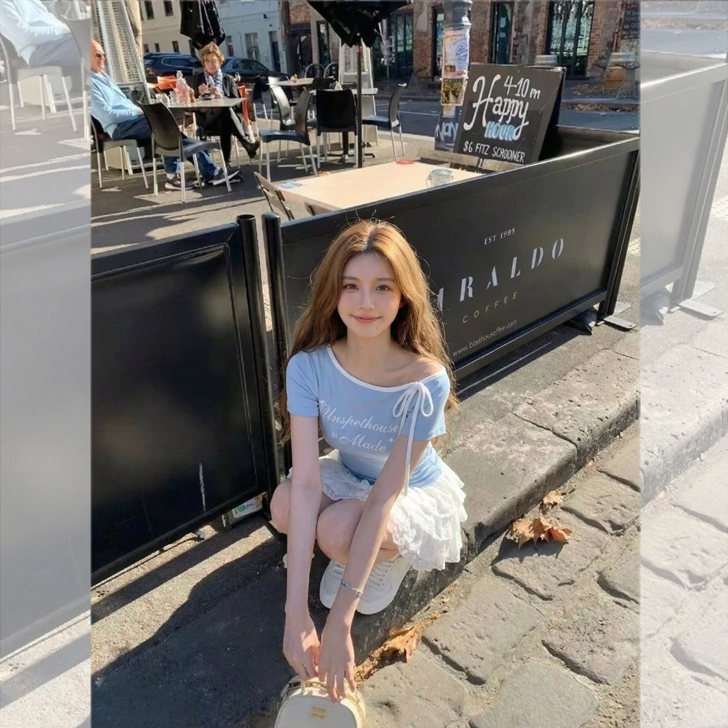 钟菲菲设计感斜肩纯欲短袖t恤女2026新款修身露肩上衣夏独特漂亮