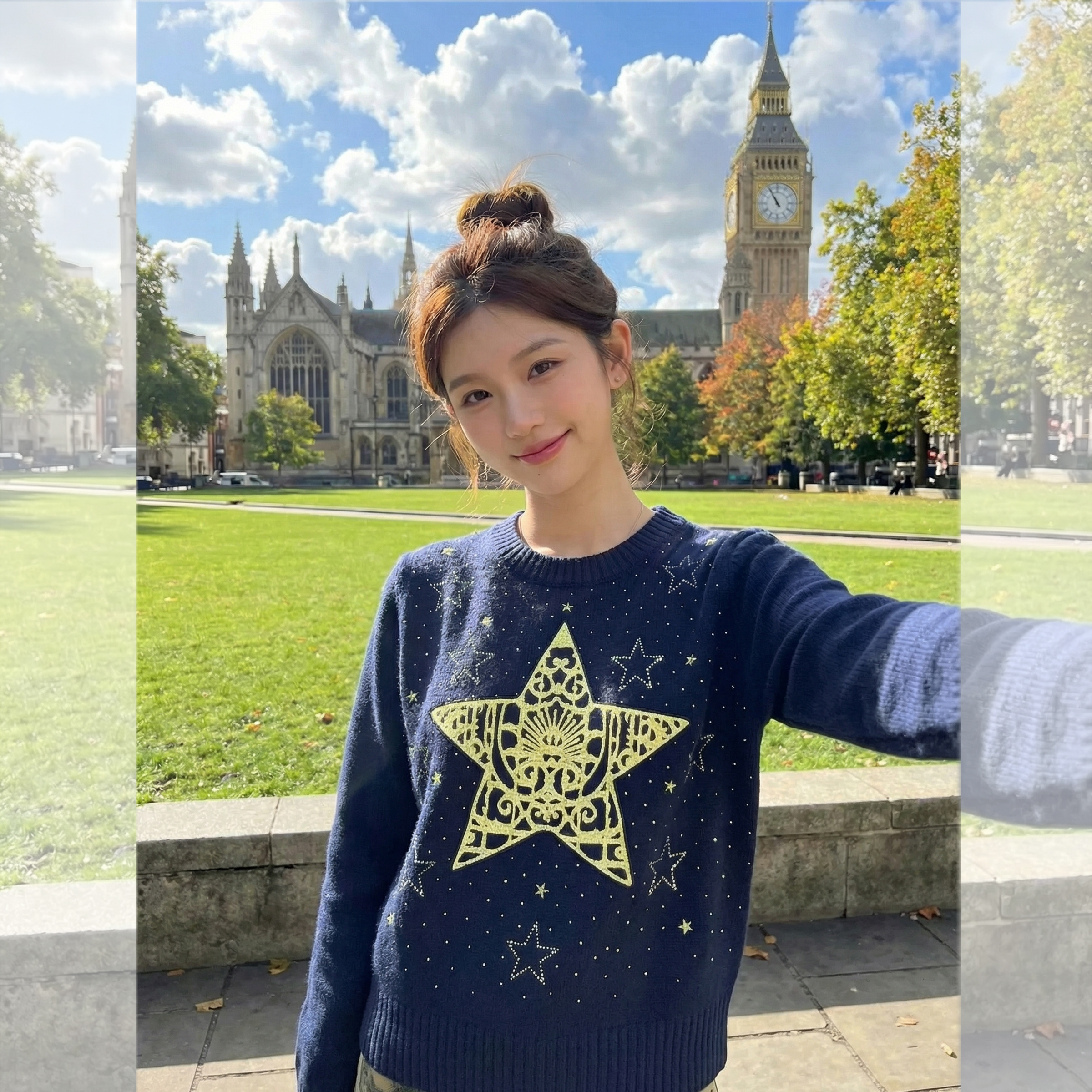 刺绣宽松针织衫重工设计烫钻星星