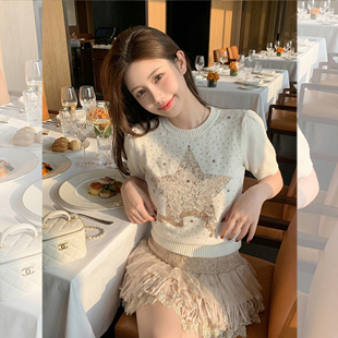 钟菲菲春款2026新款女装针织chic气质上衣短袖高端小资独特漂亮