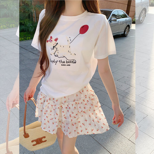 半身裙碎花蛋糕塔松紧腰围修身