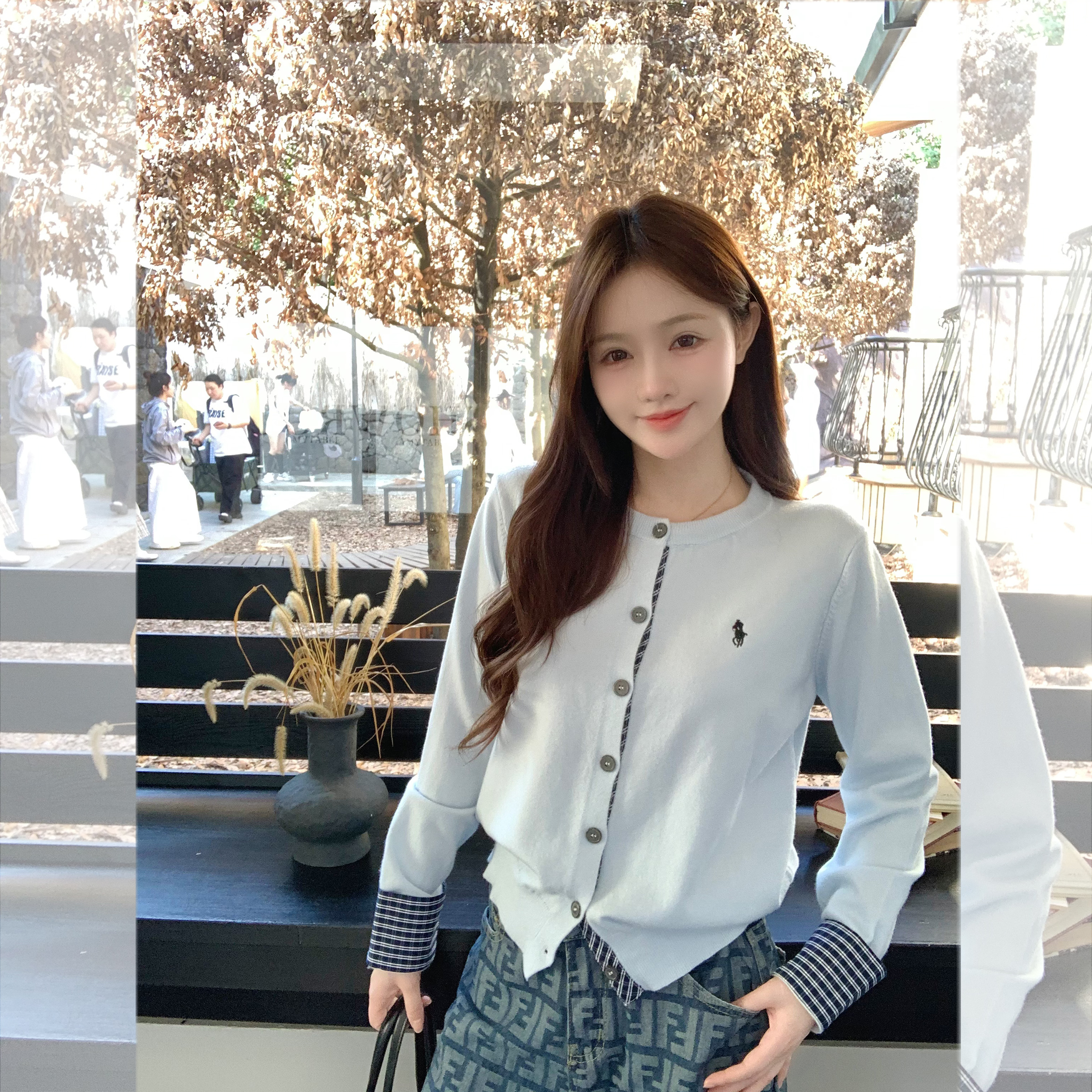 百搭长袖针织开衫女羊毛刺绣long