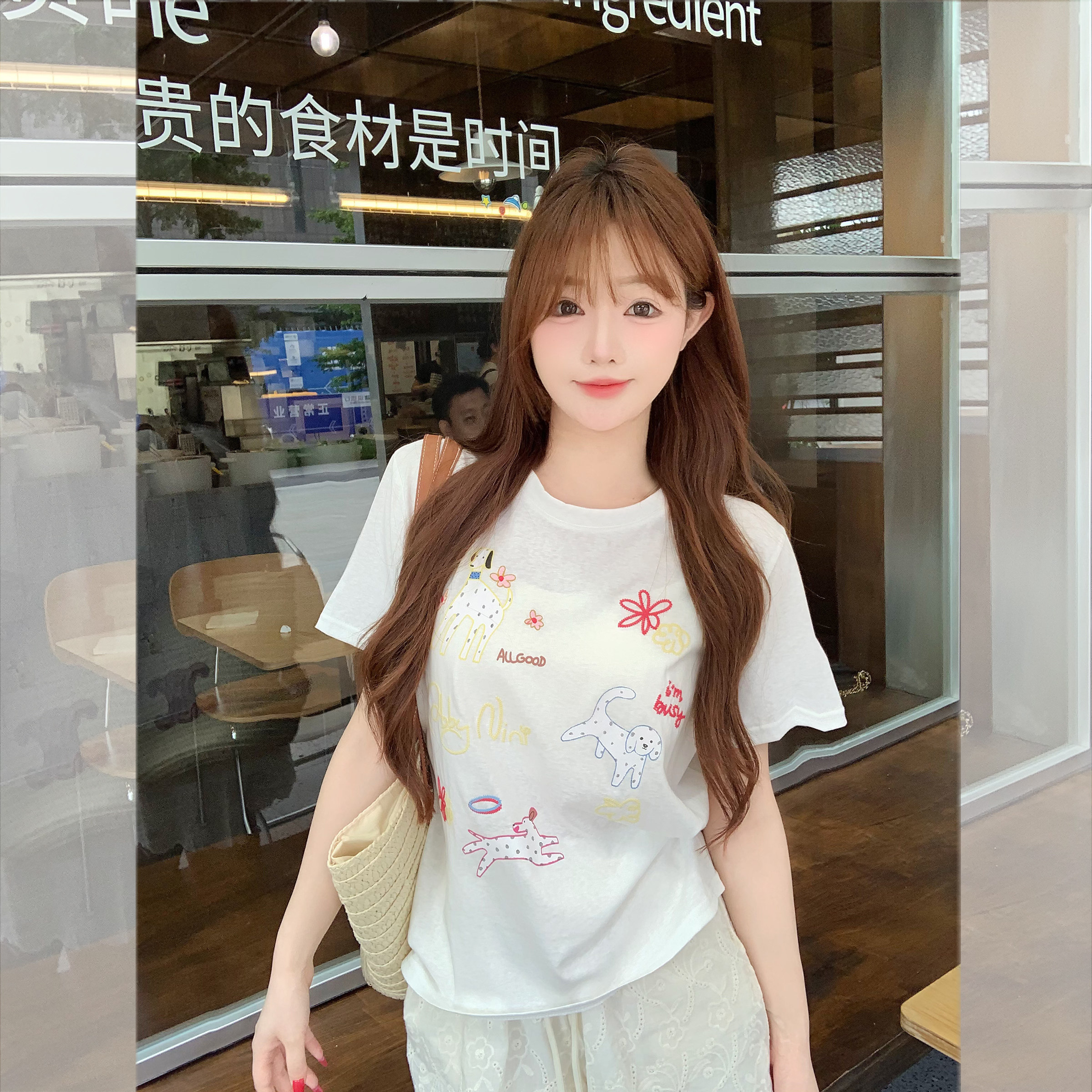 现货闪发现货钟菲菲雪花棉卡通图案短袖女t恤2026新款夏超好看独
