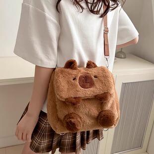 可爱卡通卡通毛绒双肩包2025新款 多功能学生百搭小背包斜挎包女包
