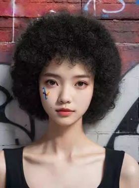 真人发爆炸头假发非洲黑人短款女蓬松头套化疗可戴Human Afro Wig