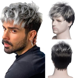 男士假发渐变灰白色短款男发套时尚男生假发 Short Wigs For Man