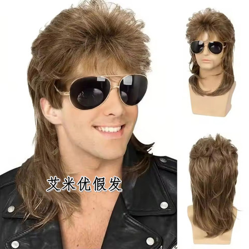 男士微卷发假发金色自然蓬松70s复古摇滚star毛发假发套