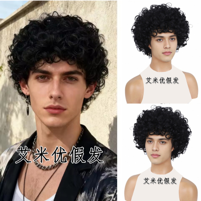 黑色爆炸头全头套人发卷曲假发