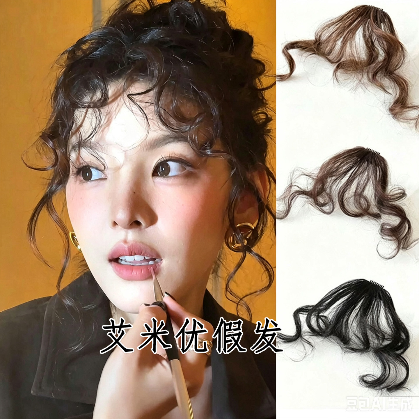 假发女拉美卷发空气刘海羊毛卷中长发蓬松自然妩媚女人味真发刘海