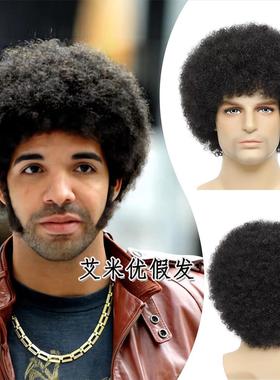 真人发爆炸头男士黑人烫小卷假发发非洲小卷发套afro wig for men