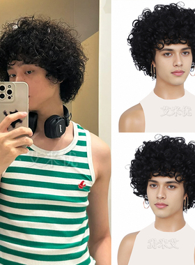 爆炸头假发欧美黑色短款全头套Synthetic Afro kinky curly wigs