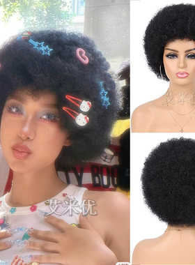 爆炸头假发短款黑色女士假发蓬松透气非洲卷假发套 afro wig